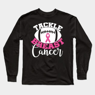 Tackle Breast Cancer Football Sport Awareness Support Pink Ribbon Long Sleeve T-Shirt